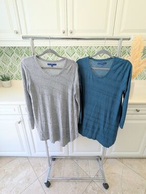 2: Apt. 9 Lightweight Knit Pullover Tops - Gray & Teal Large Tunic Length